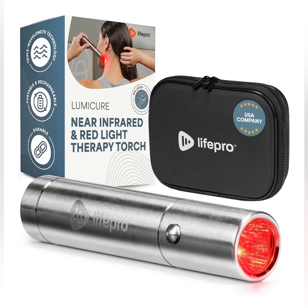 LifePro Handheld Red LED Light Device w/ Case Rechargeable